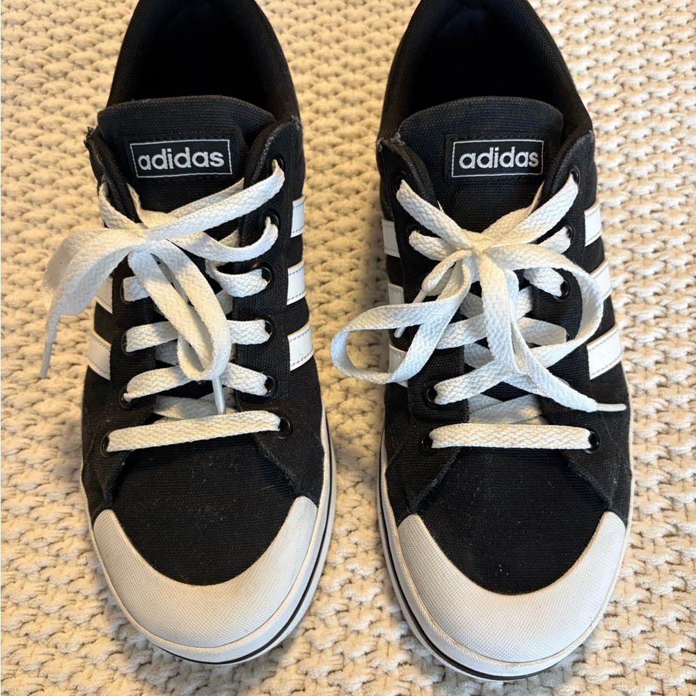 adidas Black and White Canvas Low-Top Sneakers